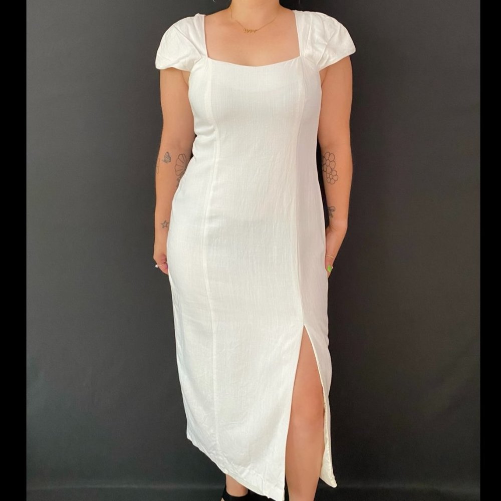 80s/90s Jessica Howard White Thigh Slit Dress